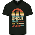 Uncle Man Myth Legend Funny Fathers Day Mens V-Neck Cotton T-Shirt Black