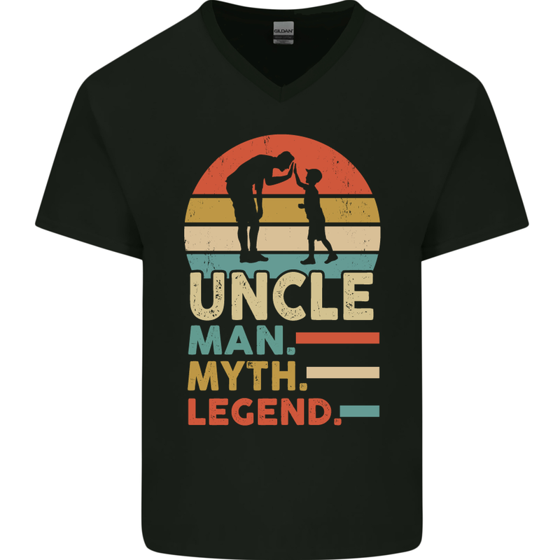 Uncle Man Myth Legend Funny Fathers Day Mens V-Neck Cotton T-Shirt Black