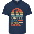 Uncle Man Myth Legend Funny Fathers Day Mens V-Neck Cotton T-Shirt Navy Blue