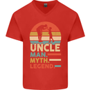 Uncle Man Myth Legend Funny Fathers Day Mens V-Neck Cotton T-Shirt Red