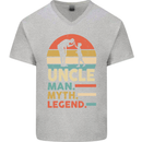 Uncle Man Myth Legend Funny Fathers Day Mens V-Neck Cotton T-Shirt Sports Grey