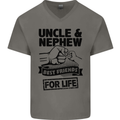 Uncle & Nephew Best Friends Uncle's Day Mens V-Neck Cotton T-Shirt Charcoal