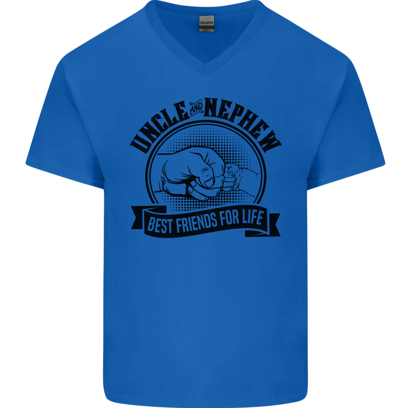 Uncle & Nephew Best Friends Uncle's Day Mens V-Neck Cotton T-Shirt Royal Blue