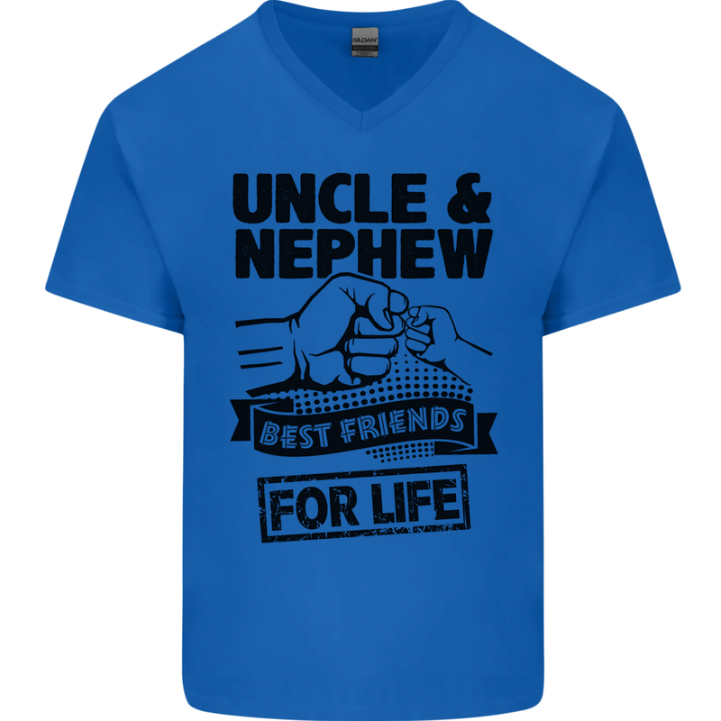 Uncle & Nephew Best Friends Uncle's Day Mens V-Neck Cotton T-Shirt Royal Blue