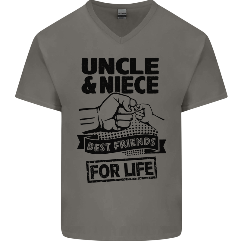 Uncle & Niece Friends for Life Funny Day Mens V-Neck Cotton T-Shirt Charcoal