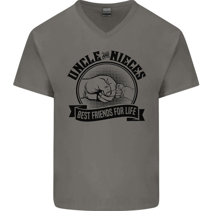 Uncle & Nieces Best Friends Uncle's Day Mens V-Neck Cotton T-Shirt Charcoal