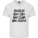 Uncle the Man the Myth the Legend Mens V-Neck Cotton T-Shirt White