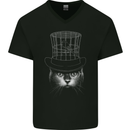 Under My Hat Funny Cat Bird Cage Mens V-Neck Cotton T-Shirt Black