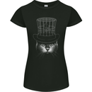 Under My Hat Funny Cat Bird Cage Womens Petite Cut T-Shirt Black