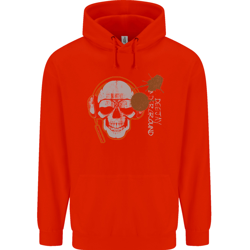 Underground DJ Skull DJing Music Childrens Kids Hoodie Bright Red