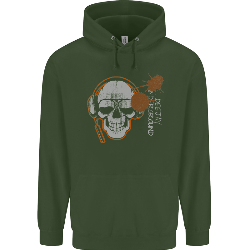 Underground DJ Skull DJing Music Childrens Kids Hoodie Forest Green