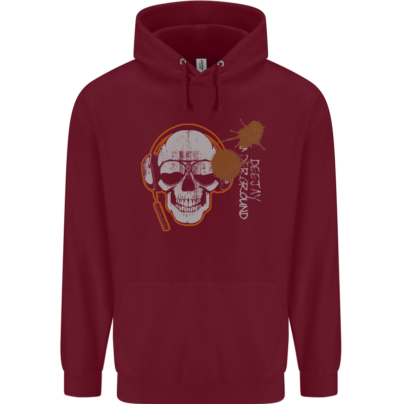 Underground DJ Skull DJing Music Childrens Kids Hoodie Maroon