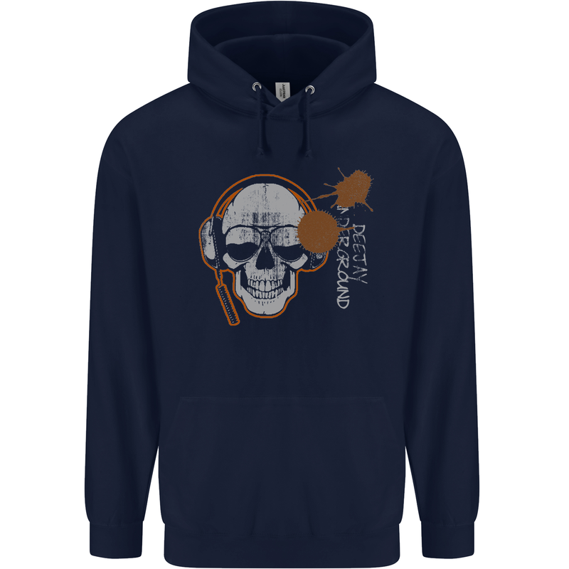 Underground DJ Skull DJing Music Childrens Kids Hoodie Navy Blue