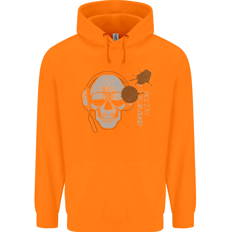 Underground DJ Skull DJing Music Childrens Kids Hoodie Orange