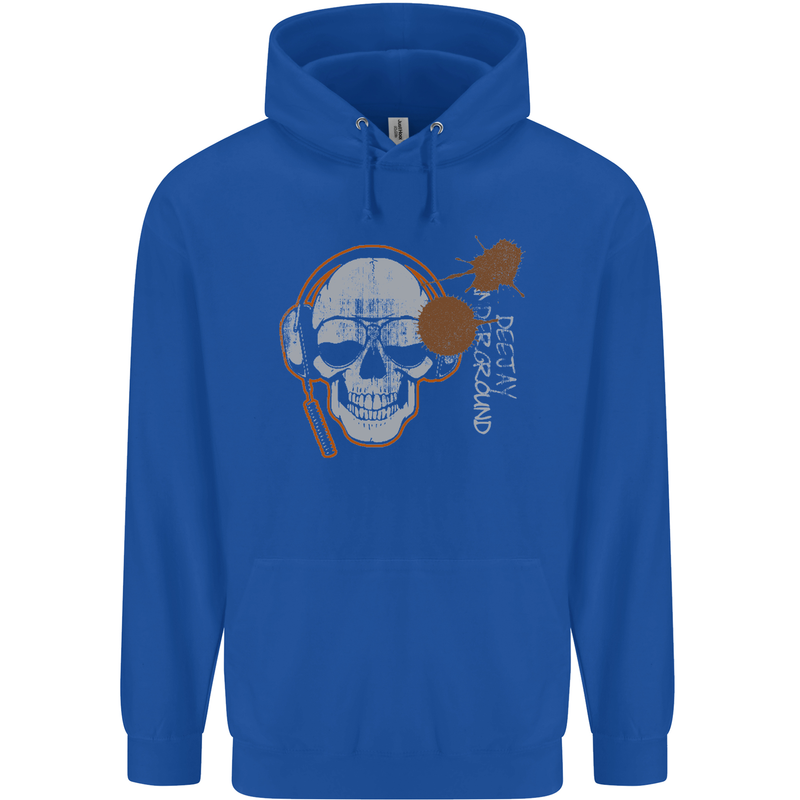 Underground DJ Skull DJing Music Childrens Kids Hoodie Royal Blue