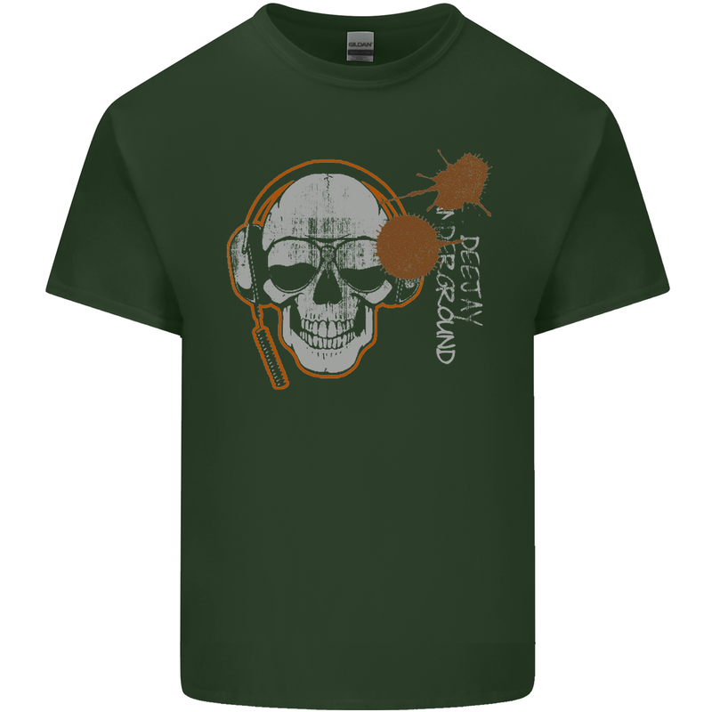Underground DJ Skull DJing Music Mens Cotton T-Shirt Tee Top Forest Green
