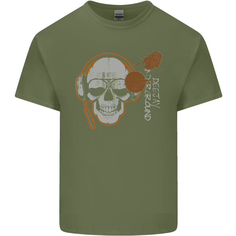 Underground DJ Skull DJing Music Mens Cotton T-Shirt Tee Top Military Green