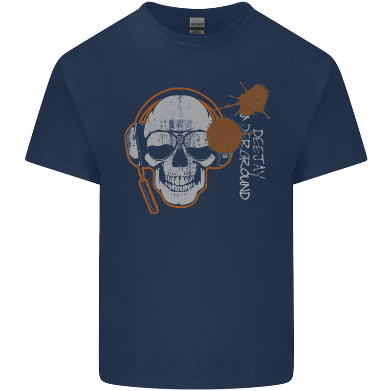 Underground DJ Skull DJing Music Mens Cotton T-Shirt Tee Top Navy Blue