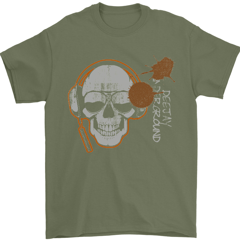 Underground DJ Skull DJing Music Mens T-Shirt Cotton Gildan Military Green