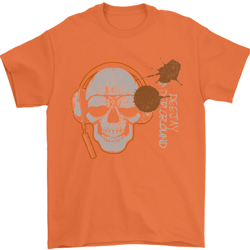 Underground DJ Skull DJing Music Mens T-Shirt Cotton Gildan Orange