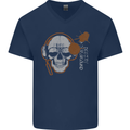 Underground DJ Skull DJing Music Mens V-Neck Cotton T-Shirt Navy Blue
