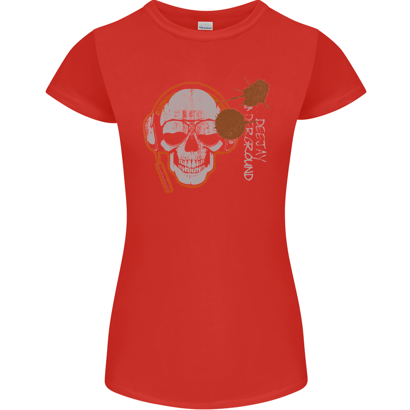 Underground DJ Skull DJing Music Womens Petite Cut T-Shirt Red