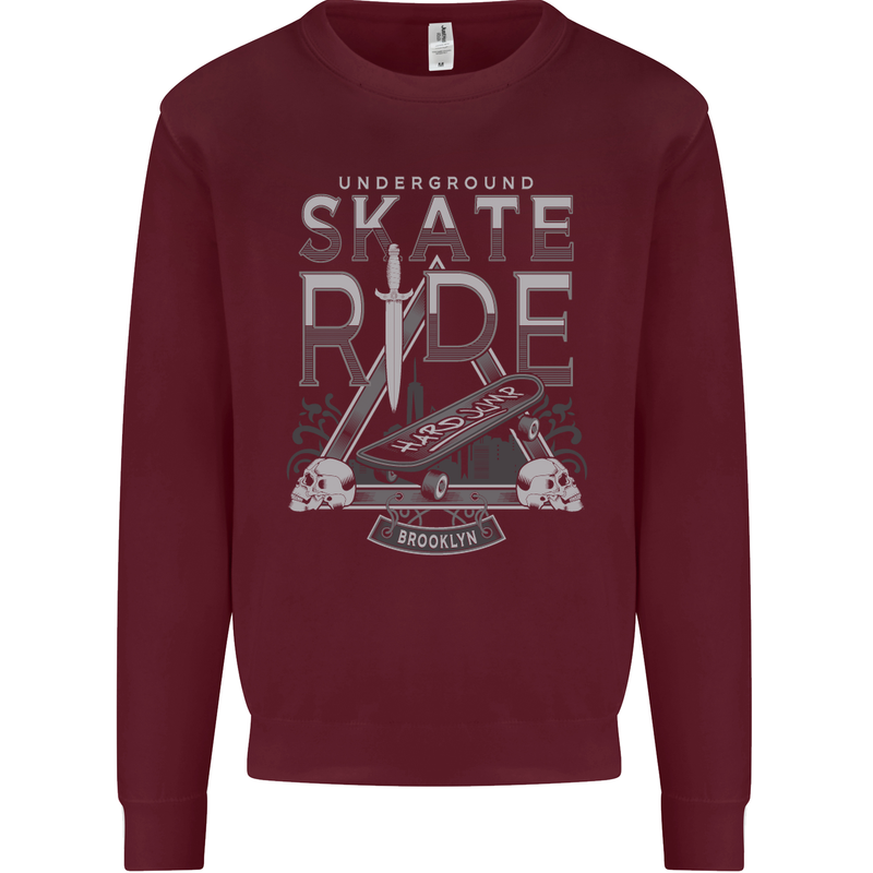 Underground Skate Ride Skateboard Mens Sweatshirt Jumper Maroon