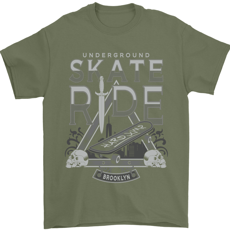 Underground Skate Ride Skateboard Mens T-Shirt Cotton Gildan Military Green