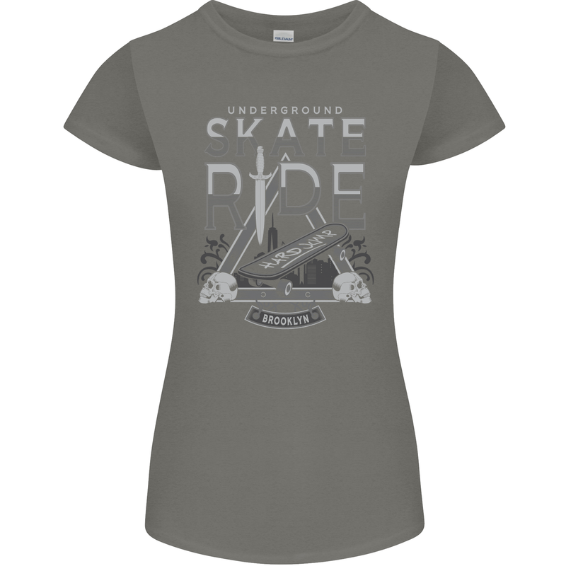Underground Skate Ride Skateboard Womens Petite Cut T-Shirt Charcoal
