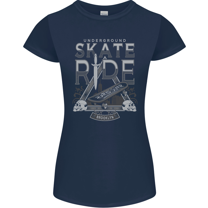 Underground Skate Ride Skateboard Womens Petite Cut T-Shirt Navy Blue