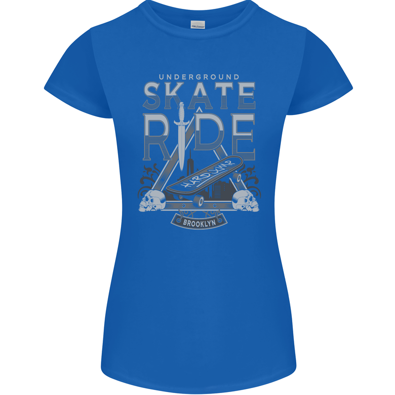 Underground Skate Ride Skateboard Womens Petite Cut T-Shirt Royal Blue