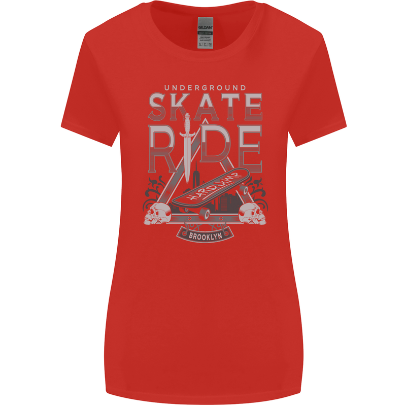 Underground Skate Ride Skateboard Womens Wider Cut T-Shirt Red