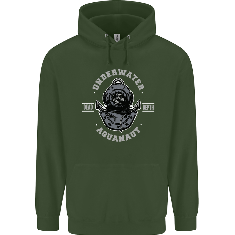 Underwater Aquanaut Scuba Diving Diver Childrens Kids Hoodie Forest Green