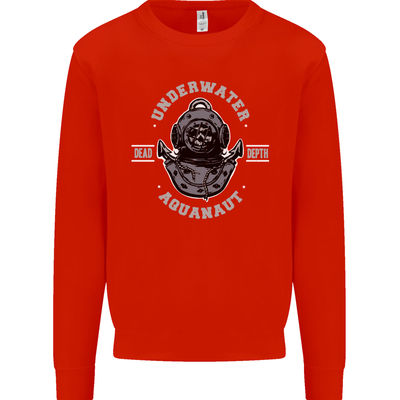 Underwater Aquanaut Scuba Diving Diver Mens Sweatshirt Jumper Bright Red
