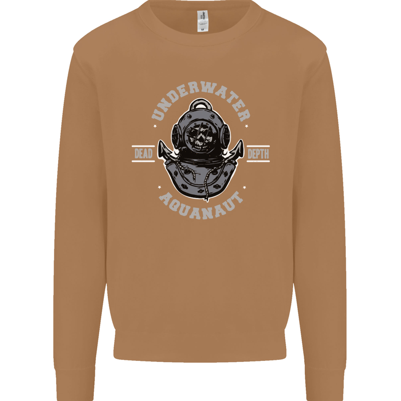 Underwater Aquanaut Scuba Diving Diver Mens Sweatshirt Jumper Caramel Latte