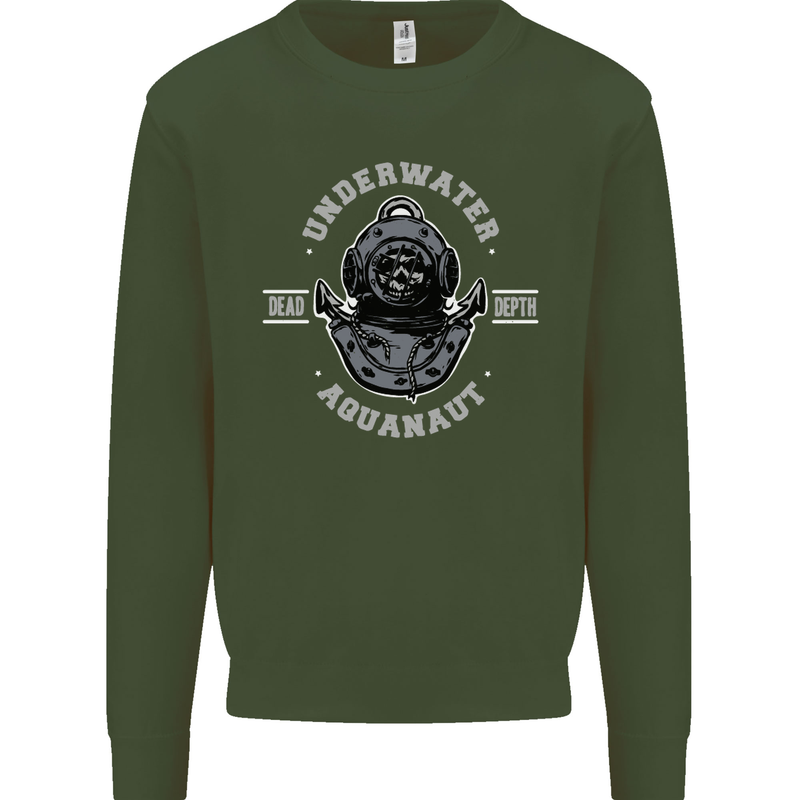Underwater Aquanaut Scuba Diving Diver Mens Sweatshirt Jumper Forest Green