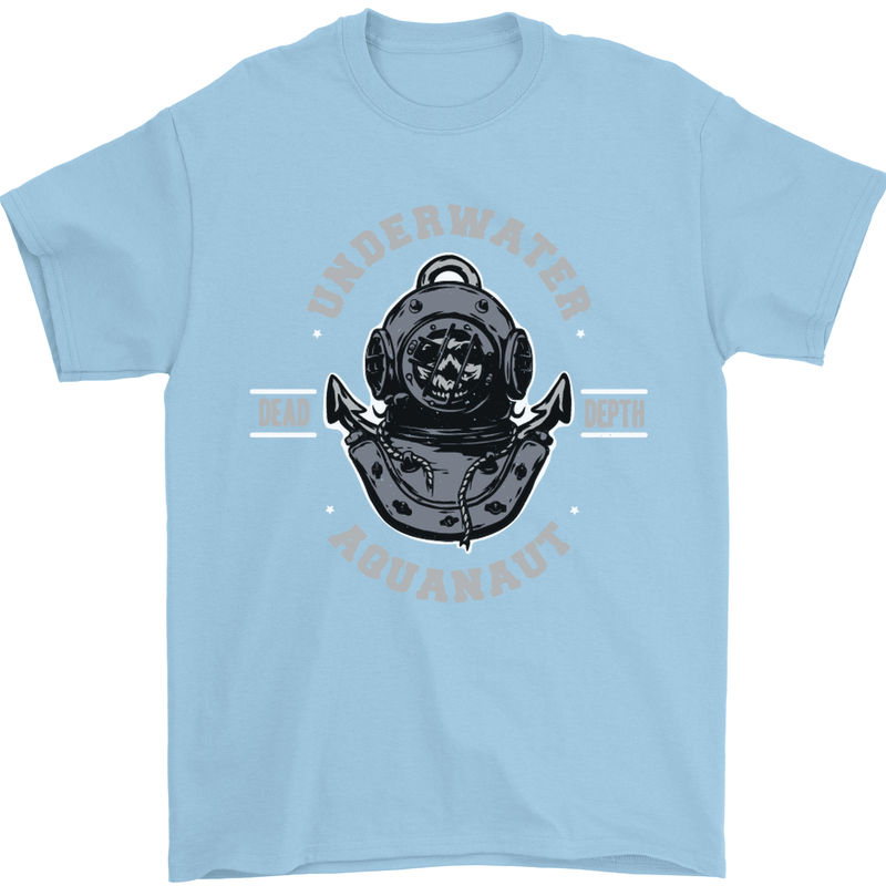 Underwater Aquanaut Scuba Diving Diver Mens T-Shirt Cotton Gildan Light Blue