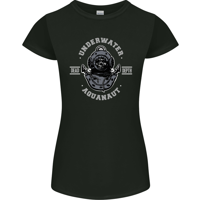 Underwater Aquanaut Scuba Diving Diver Womens Petite Cut T-Shirt Black