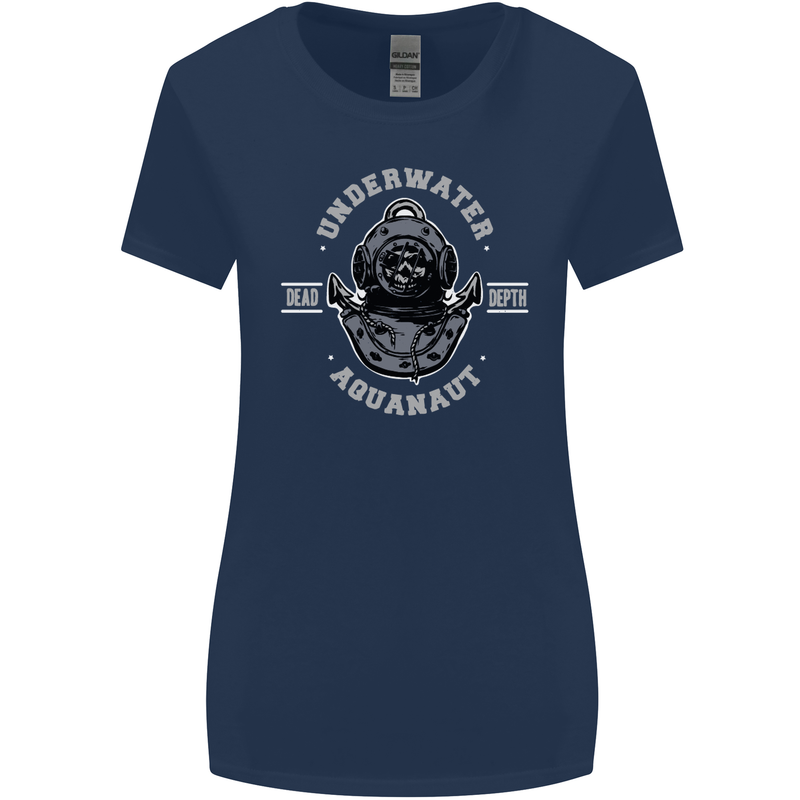 Underwater Aquanaut Scuba Diving Diver Womens Wider Cut T-Shirt Navy Blue