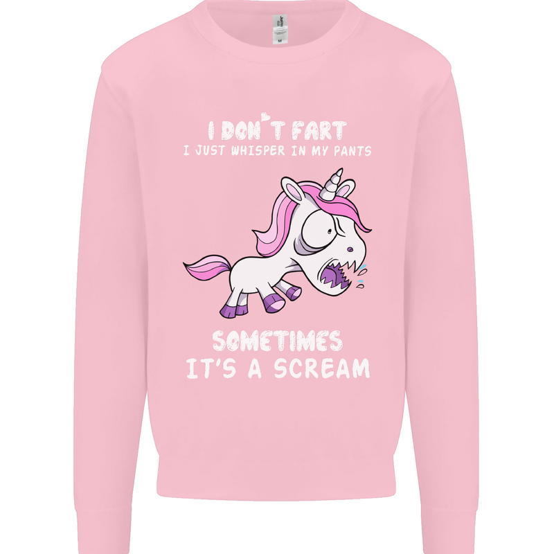 Unicorn I Don't Fart Funny Farting Farter Kids Sweatshirt Jumper Light Pink