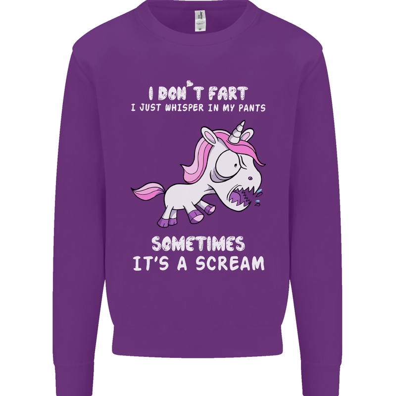 Unicorn I Don't Fart Funny Farting Farter Kids Sweatshirt Jumper Purple