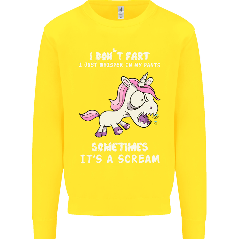 Unicorn I Don't Fart Funny Farting Farter Kids Sweatshirt Jumper Yellow