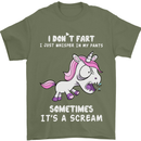 Unicorn I Don't Fart Funny Farting Farter Mens T-Shirt Cotton Gildan Military Green