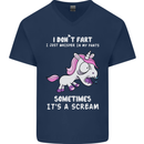 Unicorn I Don't Fart Funny Farting Farter Mens V-Neck Cotton T-Shirt Navy Blue