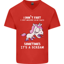 Unicorn I Don't Fart Funny Farting Farter Mens V-Neck Cotton T-Shirt Red