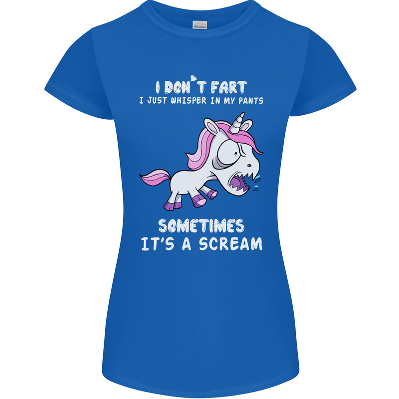 Unicorn I Don't Fart Funny Farting Farter Womens Petite Cut T-Shirt Royal Blue