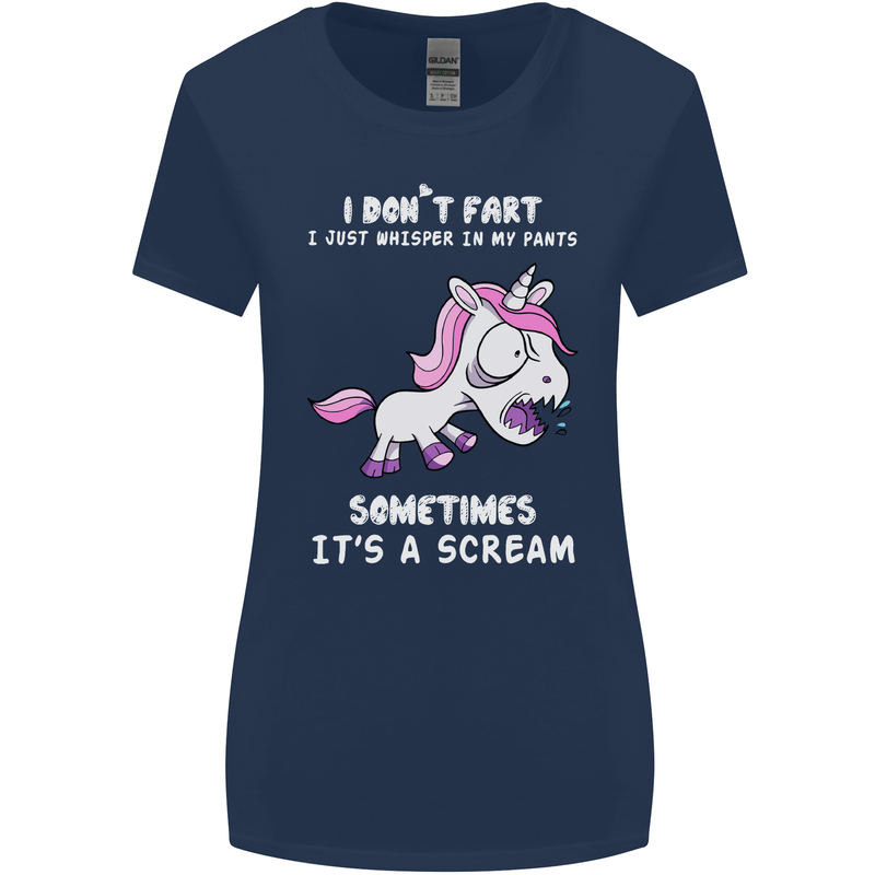 Unicorn I Don't Fart Funny Farting Farter Womens Wider Cut T-Shirt Navy Blue