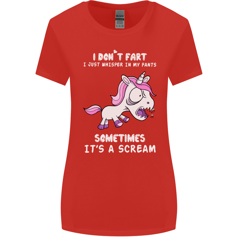 Unicorn I Don't Fart Funny Farting Farter Womens Wider Cut T-Shirt Red