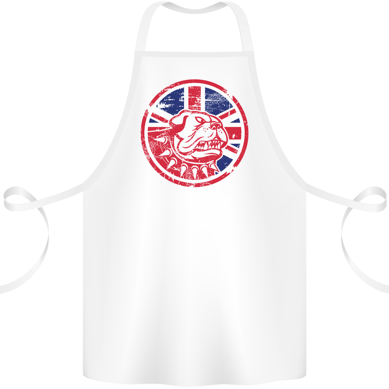 Union Jack British Bulldog St Georges Day Cotton Apron 100% Organic White