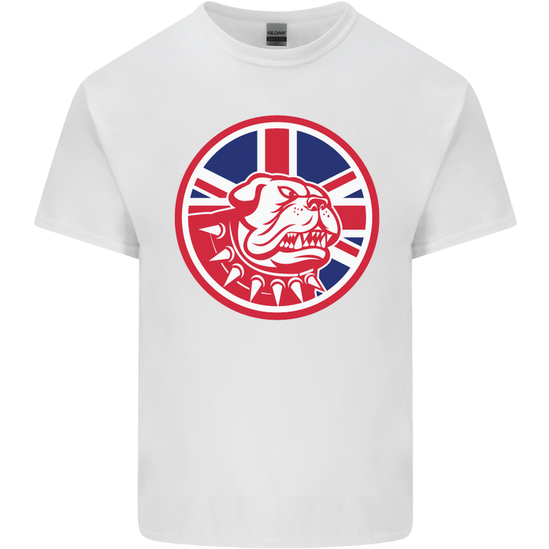 Union Jack British Bulldog St Georges Day Mens Cotton T-Shirt Tee Top White